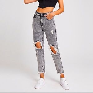 High Waisted Ripped Raw Hem Cropped Jeans